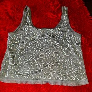Sequin Embellished Gray Tank Top